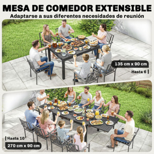 Mesa de Jardín Extensible 135/270x90 cm, Mesa de Comedor Exterior Extensible Rectangular de Aluminio, con Superficie de Lamas para 6-10 Personas, para Patio, Terraza, Gris Oscuro