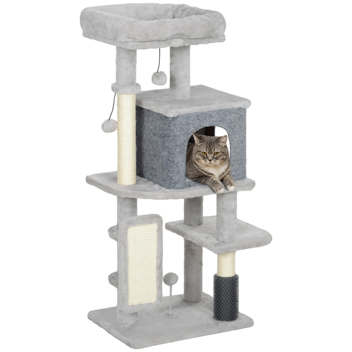 Árbol Rascador para Gatos Altura 104 cm Árbol para Gatos Torre para Gatos con Plataformas Poste con Cepillo Bolas Colgantes y Almohadilla para Rascar Gris Claro