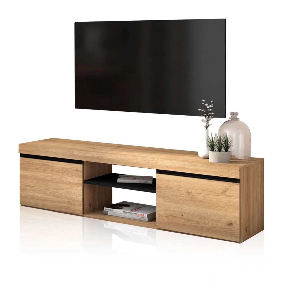 Mueble TV con almacenamiento en roble nude y ceniza 140 cm Ebos Roble Nude - Ceniza