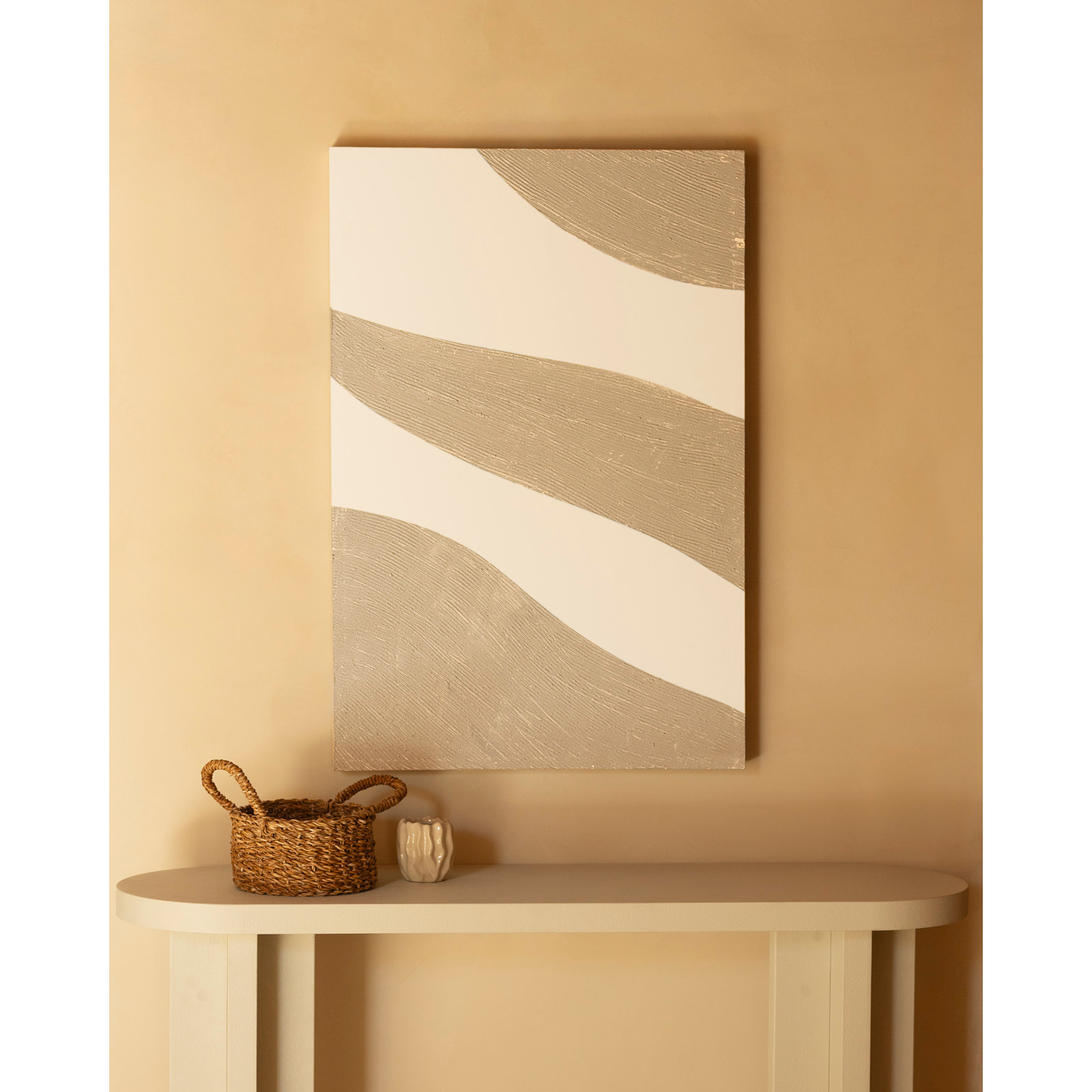 Cuadro beige y blanco decorativo sobre algodón con bastidor de madera pintado artesanalmente con pintura óleo de varias medidas