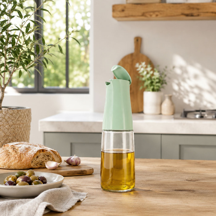 Bouteille d'huile 500ml en verre et plastique vert