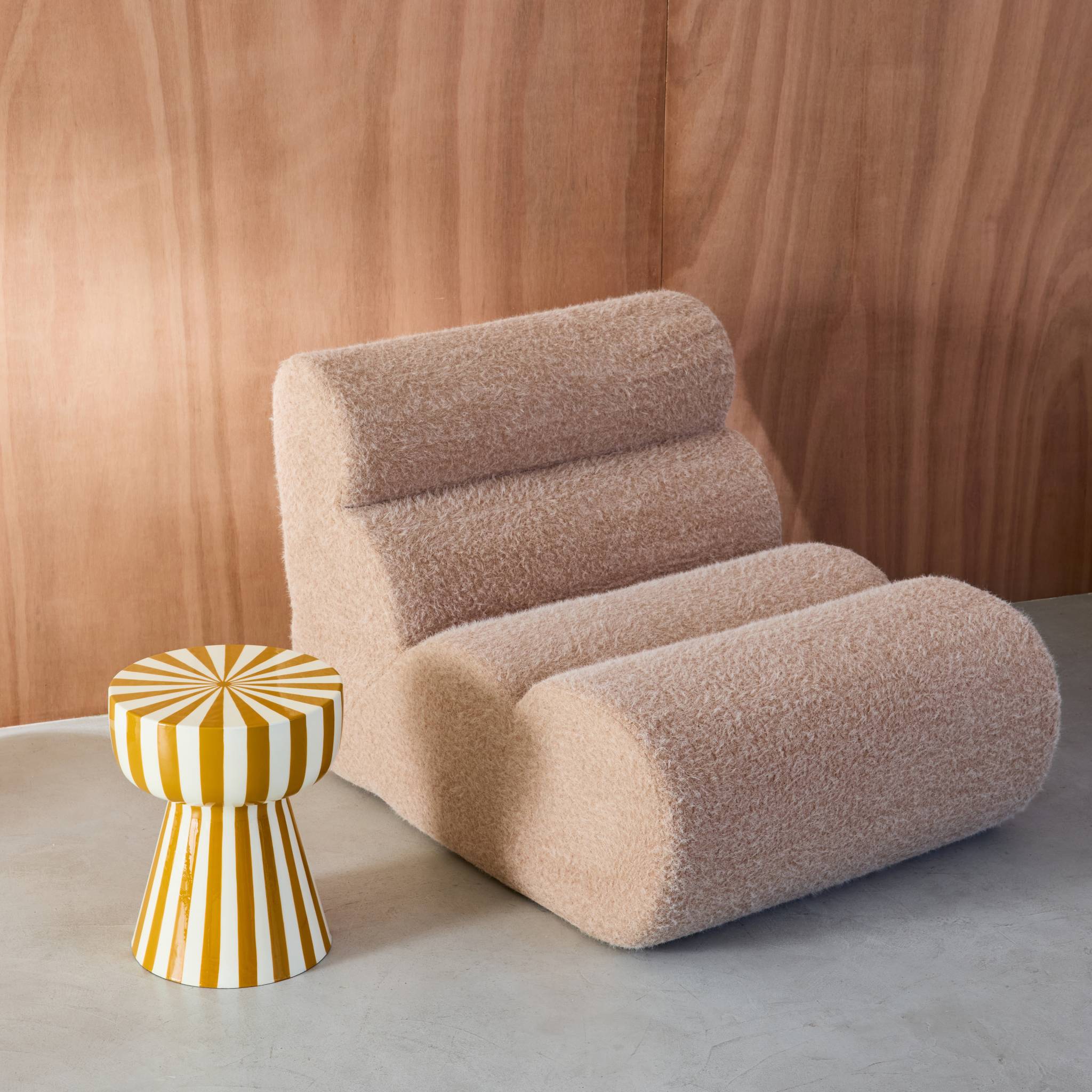Table d'appoint, bout de canapé, table de chevet, acier émaillé rayures bicolores Ø34 x H41cm ZIGGY