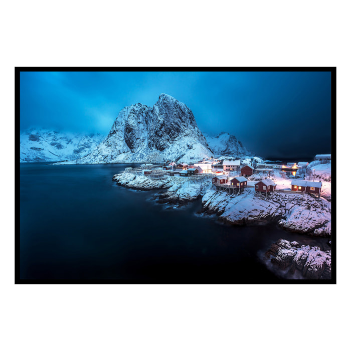 Affiche encadrée village nordique enneigé Affiche + cadre en métal - Noir