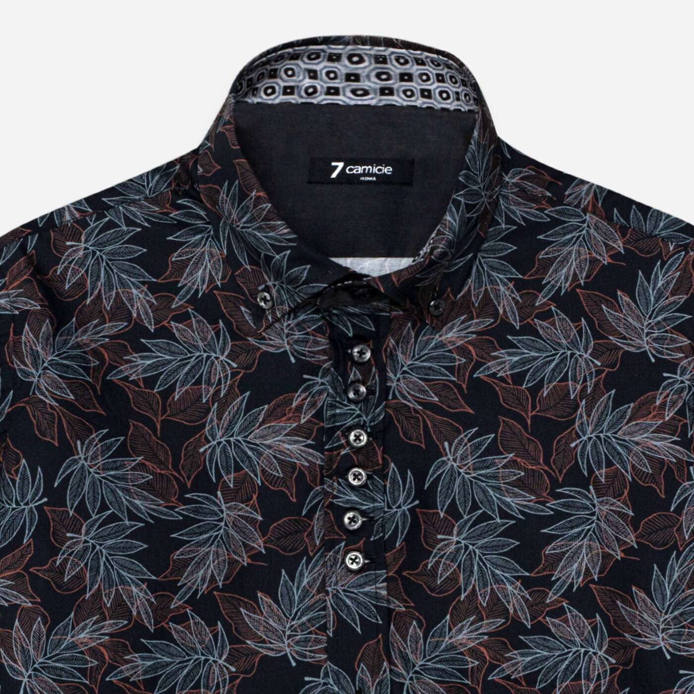 Camicia Uomo 1 Bottoni Button Down Slim Popeline Fantasia Verde Scuro e Mattone