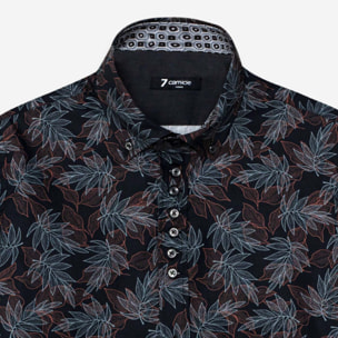 Camicia Uomo 1 Bottoni Button Down Slim Popeline Fantasia Verde Scuro e Mattone