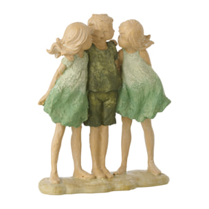 J-Line décoration Enfants Soeurs + Frère - polyrésine - vert/écru