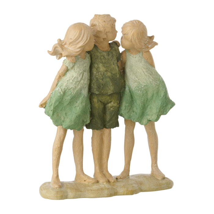 J-Line décoration Enfants Soeurs + Frère - polyrésine - vert/écru