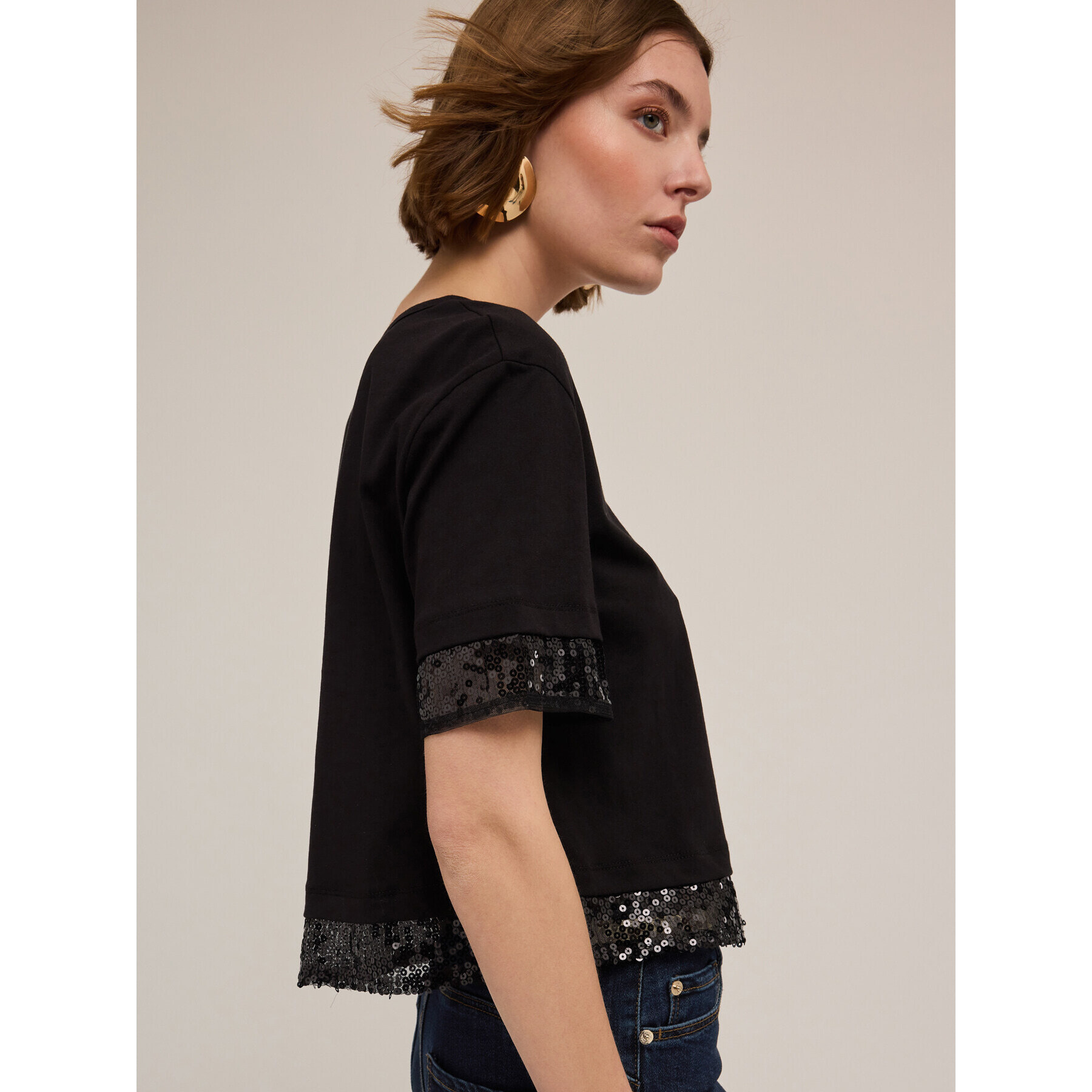 Motivi - Camiseta con bordes de lentejuelas - Negro