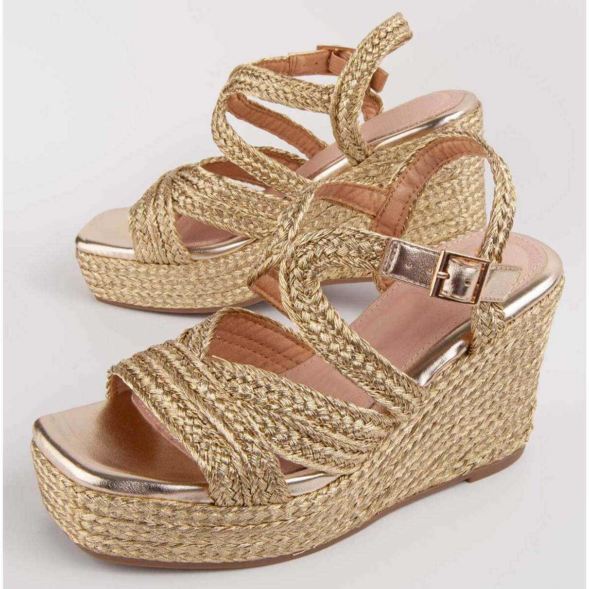 Sandalia De Cuña - Dorado - Altura: 9 Cm