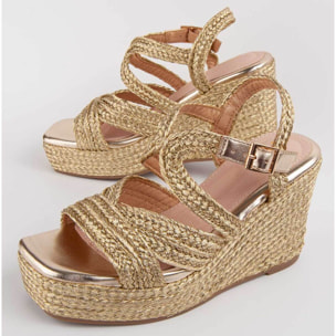 Sandalia De Cuña - Dorado - Altura: 9 Cm