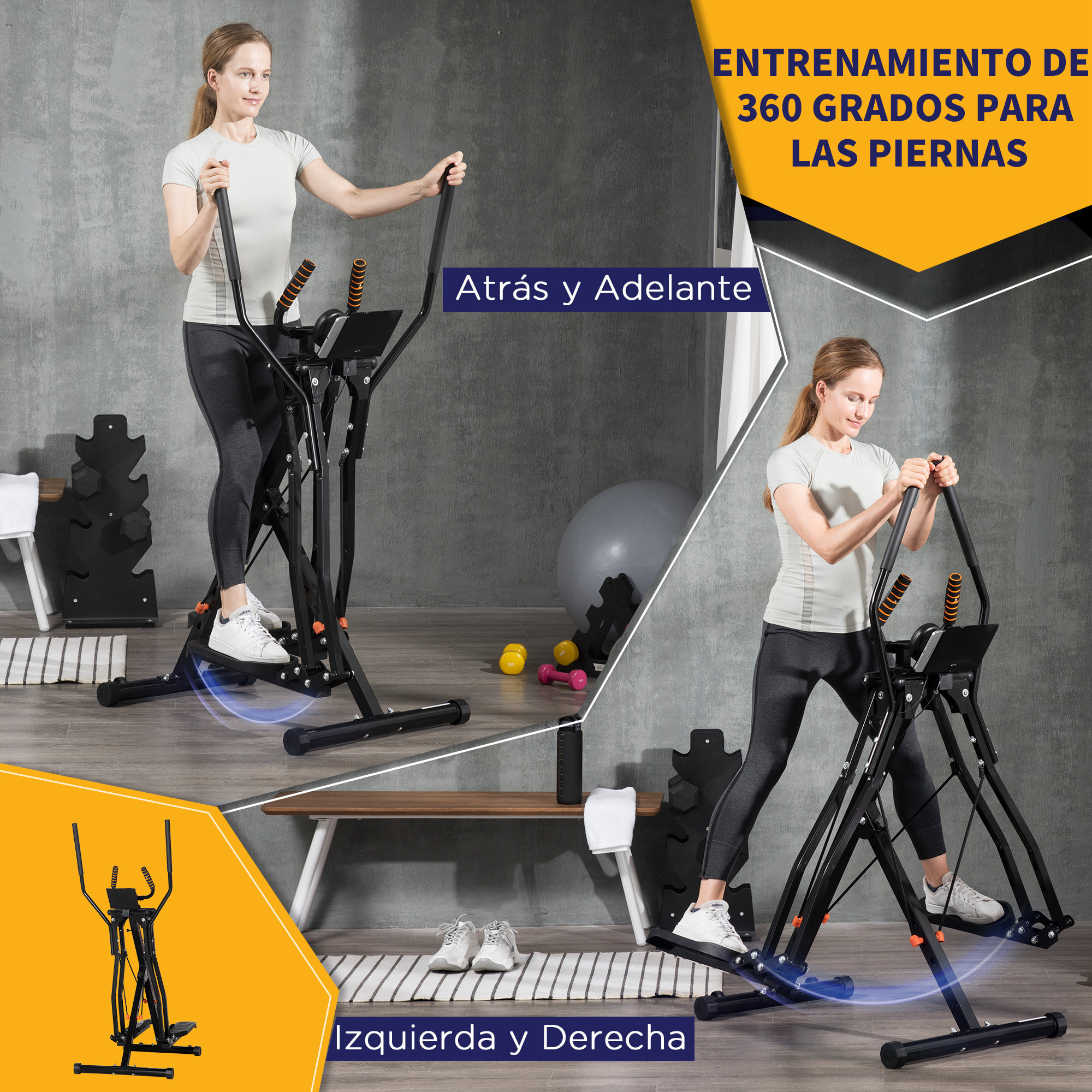 Bicicleta Elíptica Máquina de Step con Pantalla LCD Resistencia Ajustable Sensor de Frecuencia Cardíaca y Ruedas para Entrenamiento en Casa Gimnasia 90x62x150 cm Negro