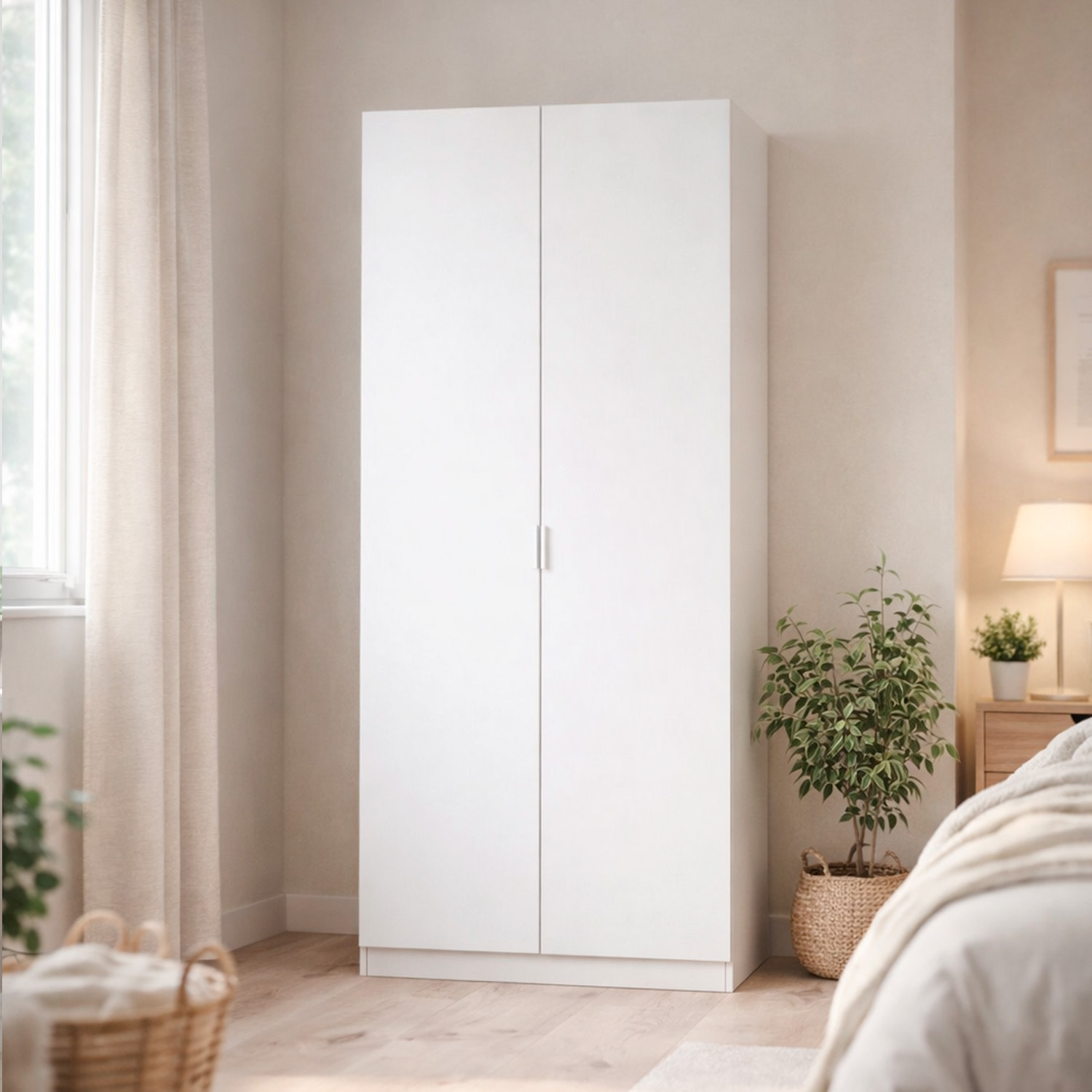 Armadio Guardaroba A 2 Ante Con Asta Appendiabiti E Ripiano Interno Mobile Armadio Salvaspazio Design Moderno Minimal 81 x 52 x 180 Cm Bianco