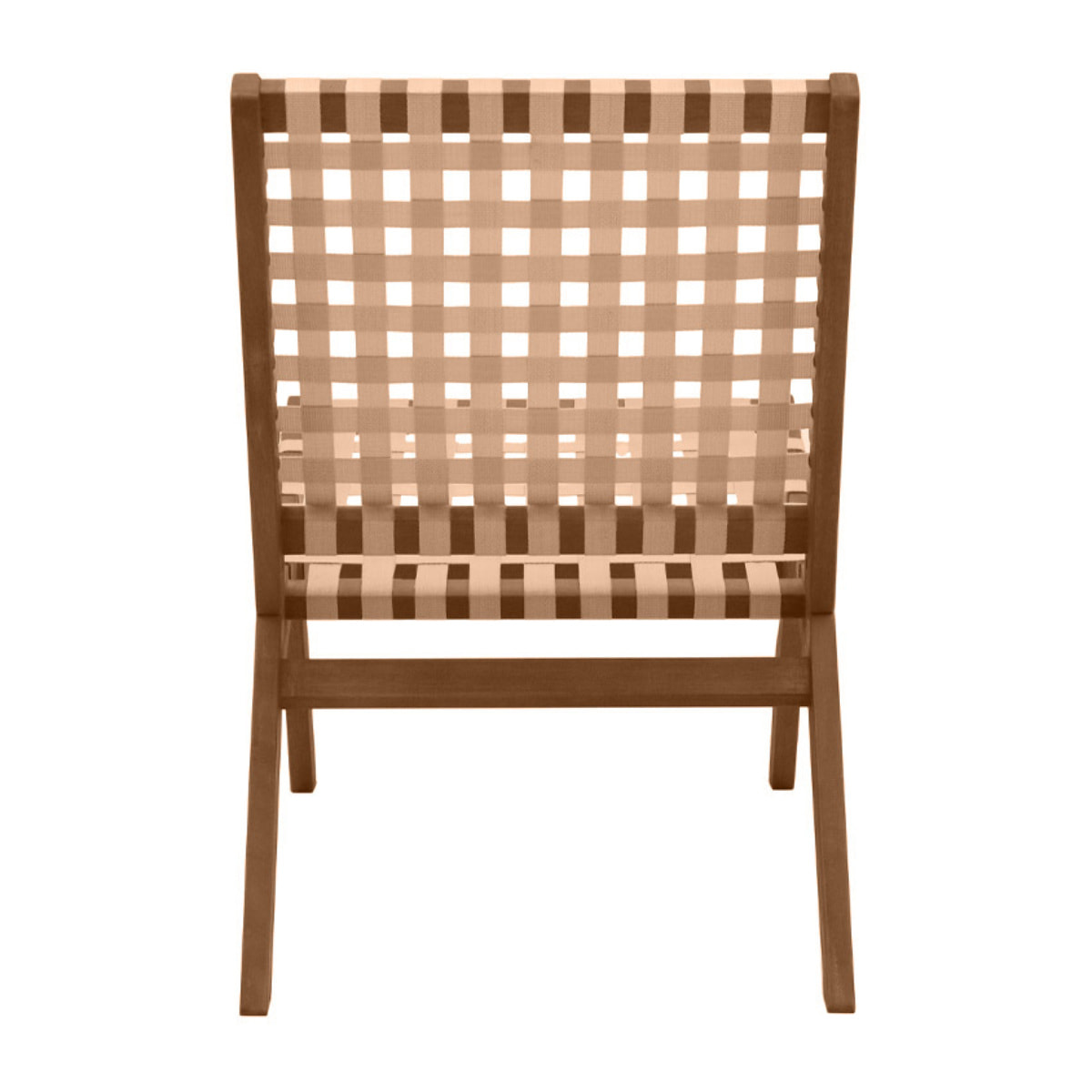 Fauteuil lounge en bois massif et sangles beiges LUCEA