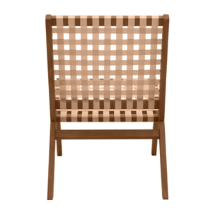 Fauteuil lounge en bois massif et sangles beiges LUCEA