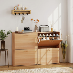 Zapatero Estrecho 4 Puertas, Zapatero Entrada Recibidor con Estantes Ajustables, para 16-24 Pares de Zapatos, para Pasillo, Espacios Reducidos, 120x24x81 cm, Natural