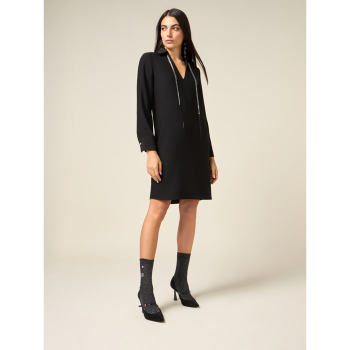 Oltre - Vestito con nastro gioiello - Nero