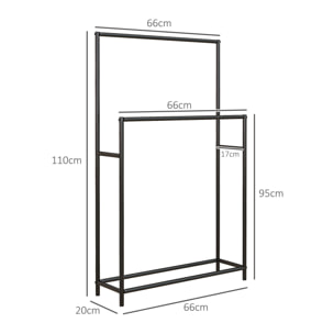 Toallero de Pie de 2 Niveles Toallero Escalera con 2 Barras y Marco Metálico Toallero de Baño Moderno 66x20x110 cm Negro