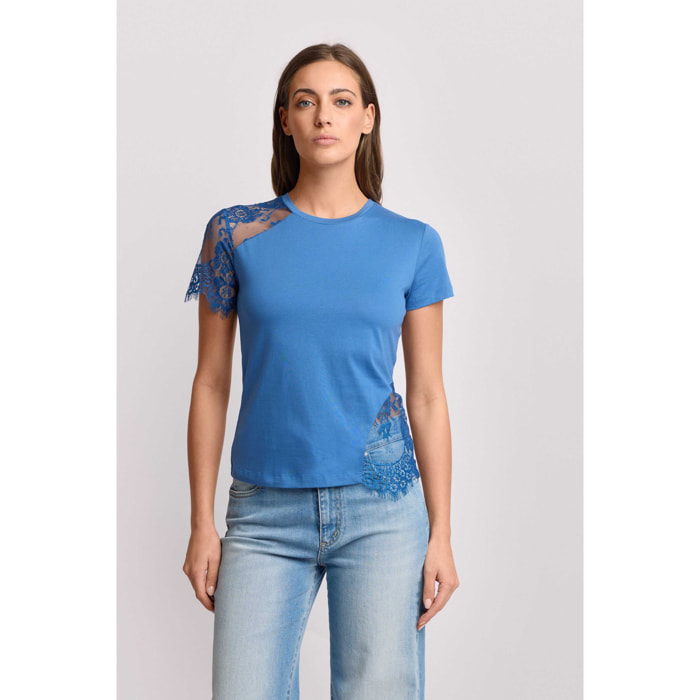Kocca - T-shirt con inserti in pizzo Donna, Tinta unita, Girocollo