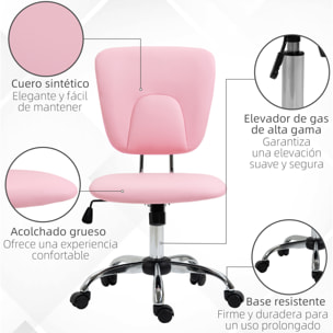 Silla de Oficina Silla de Escritorio Giratoria de Cuero PU con Altura Ajustable y Función de Inclinación para Salón Dormitorio Estudio Carga 120 kg 50x54x87,5-96,5 cm Rosa