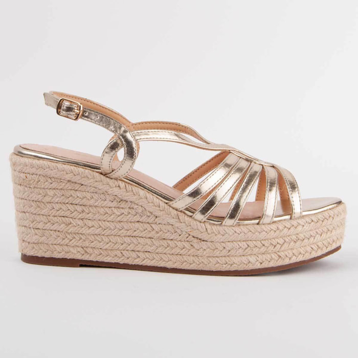 Sandalia De Cuña - Dorado - Altura: 8 Cm