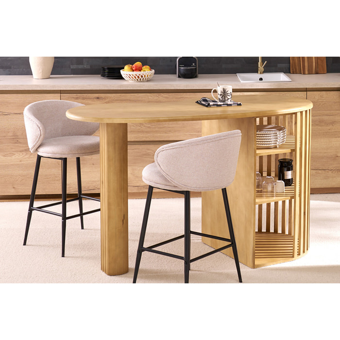 Tabourets de bar design en tissu effet velours texturé vert céladon et métal noir (lot de 2) ROSALIE