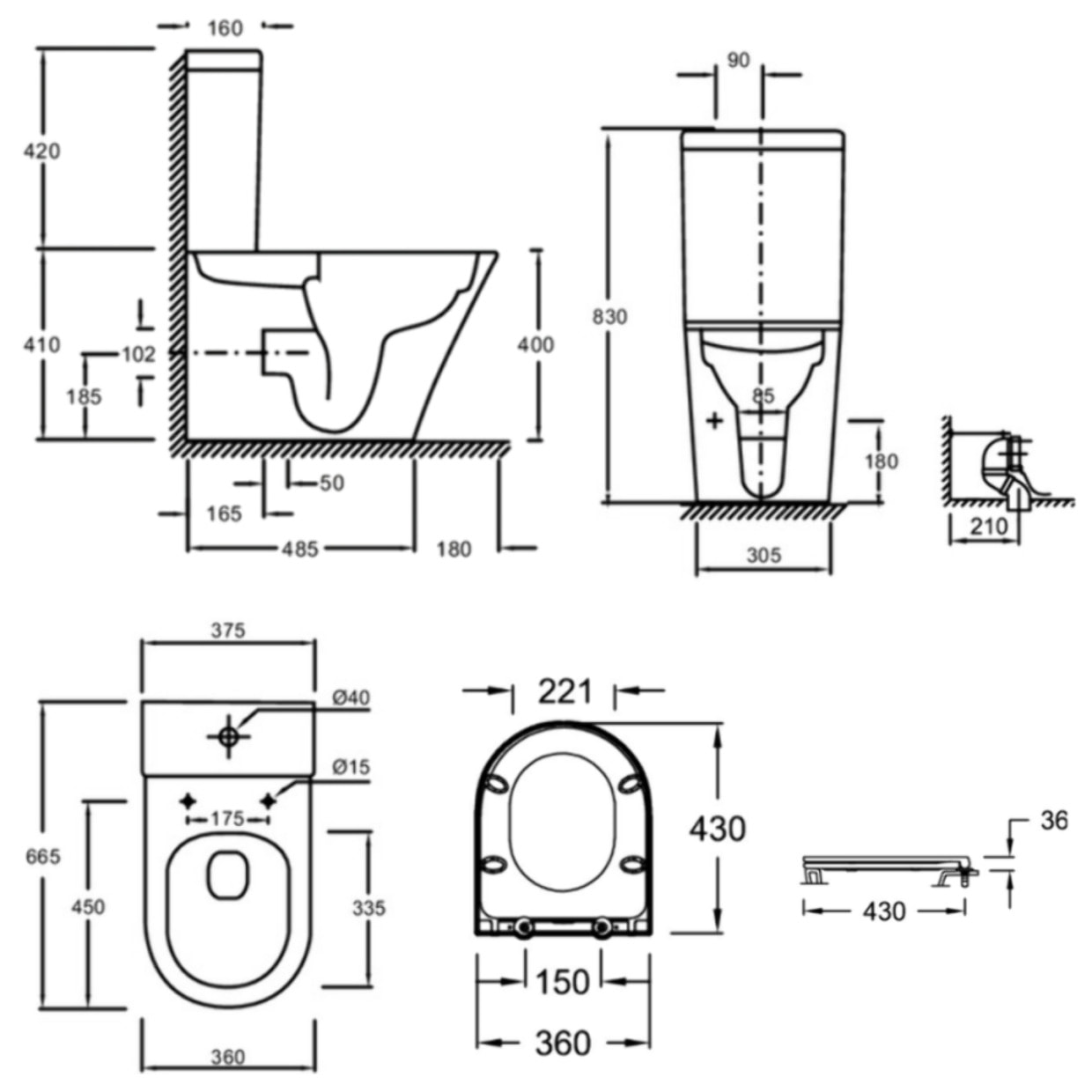 WC à poser sans bride sortie universelle Rodin+ avec abattant frein de chute
