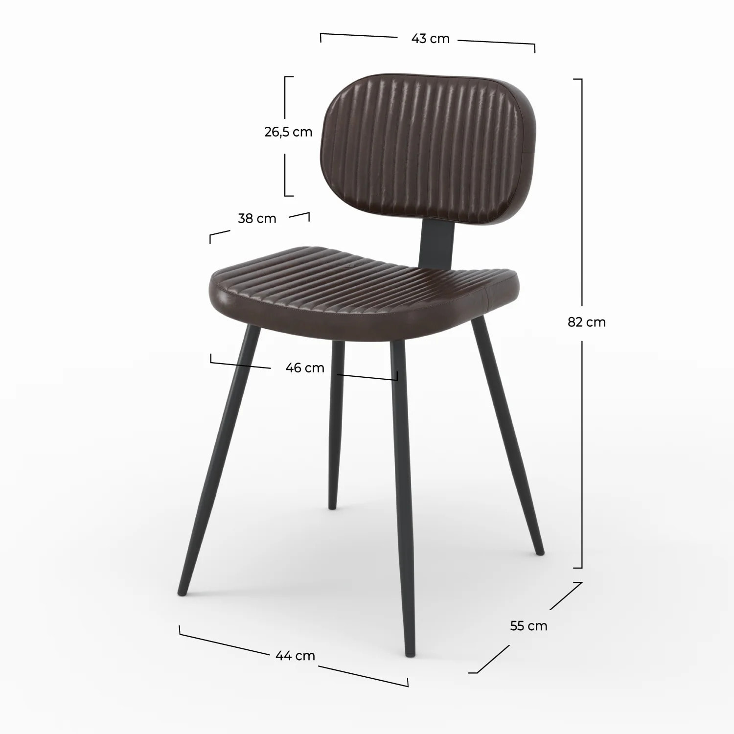 Lot de 2 chaises en cuir marron et pieds en métal noir - Clovis