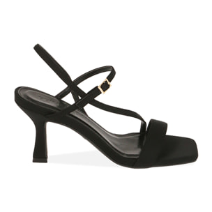 Sandalias de tela negras, tacón de 7,5 cm