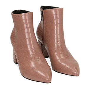 Ankle boots nude stampa cocco, tacco 6,50 cm