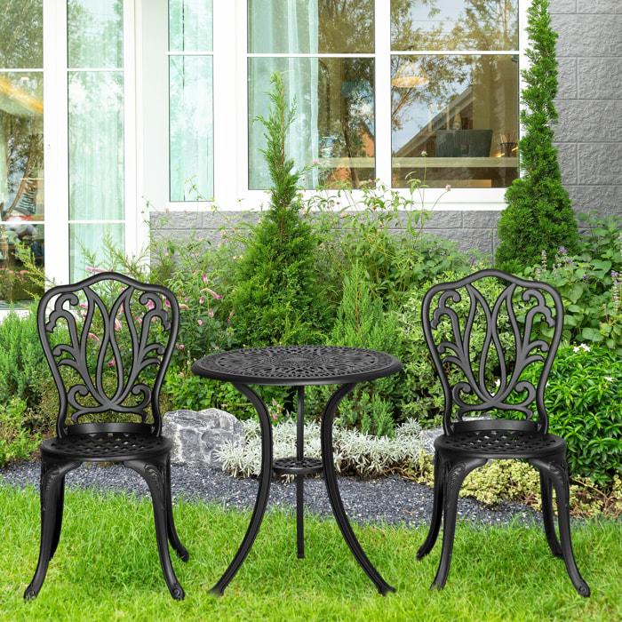 Ensemble salon de jardin 2 places avec table ronde style rétro fonte alu noir