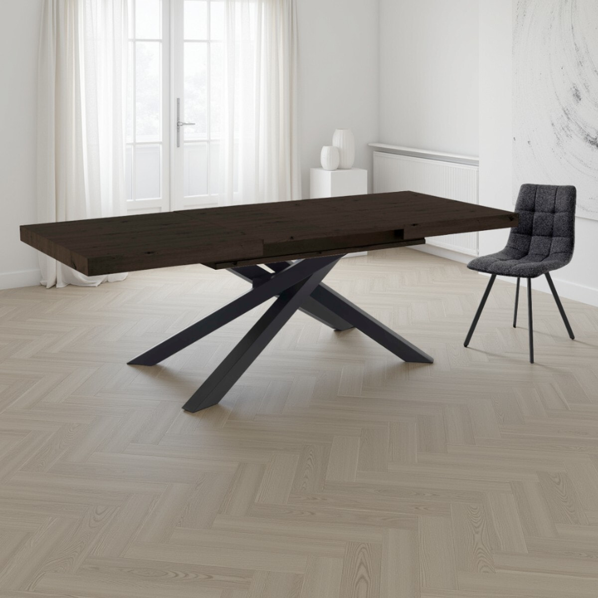 Table à manger extensible Tomasucci HELT, en MDF finition noyer, 90 × 160 × 75,5 cm
