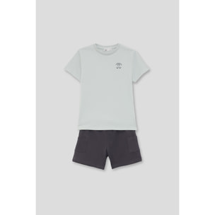 Conjunto Camiseta Lisa con Logo Pequeno y Shorts con Bolsillos Parche Estilo Casual | Color: Gris marengo | Street Monkey