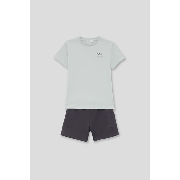 Conjunto Camiseta Lisa con Logo Pequeno y Shorts con Bolsillos Parche Estilo Casual | Color: Gris marengo | Street Monkey
