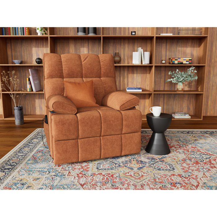 Chandler - Fauteuil relax électrique en velours texturé - Terracotta