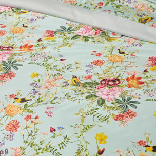 Drap plat satin de coton imprimé multicolore Primavera vert d'eau