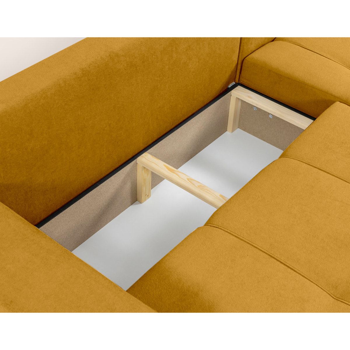 Nicole - canapé d'angle réversible 4 places convertible avec coffre en tissu - Jaune