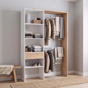Armario vestidor abierto con diseño funcional en blanco artik y roble canadian 158x187 cm Aura Blanco Artik (Blanco Mate) - Roble Canadian