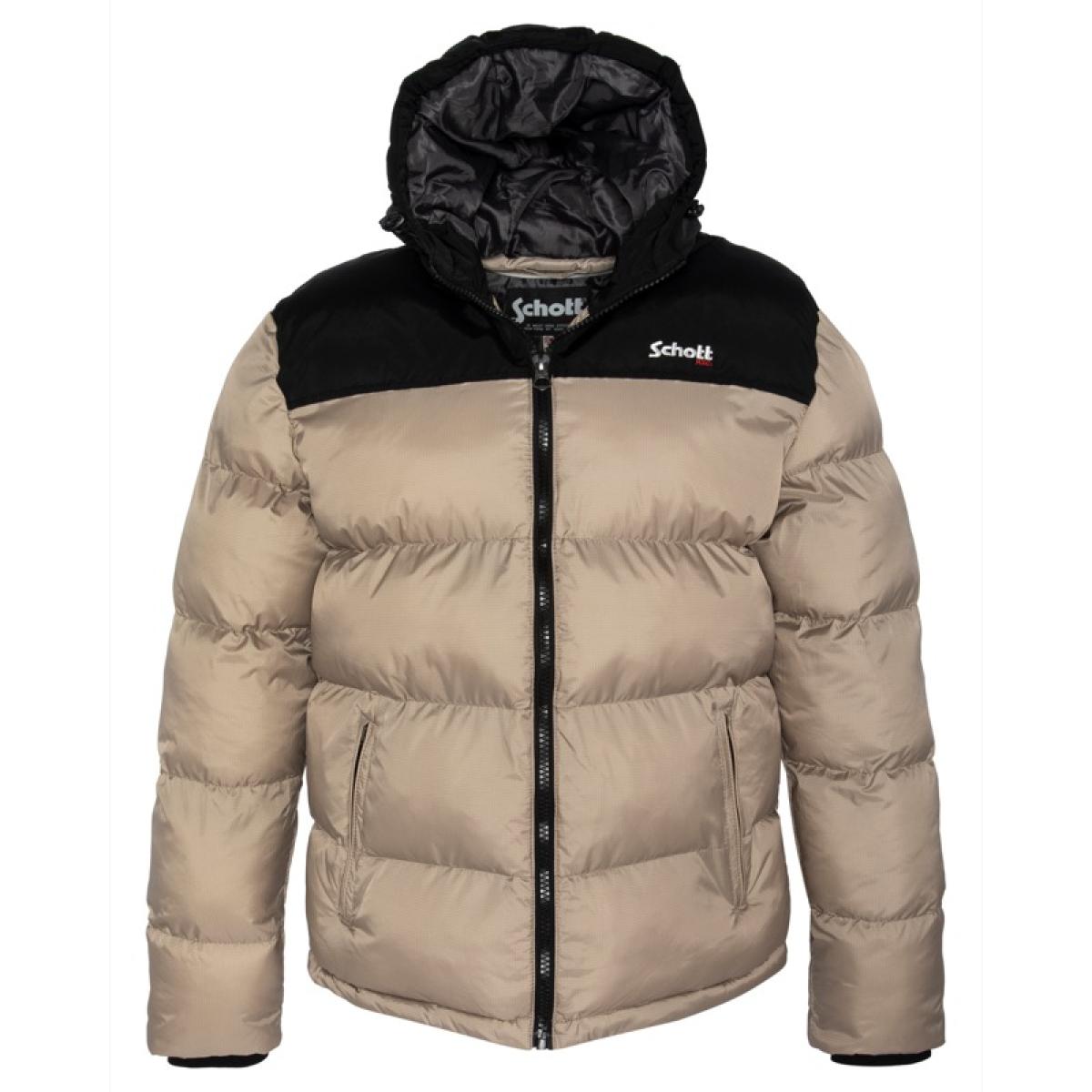 UTAH2 PADDED HOODED JACKET WITH YOKES & SCHOTT NYC CHEST EMBROIDERY BODY = 100% NYLON / YOKES = 60% COTTON 40% NYLON Beige