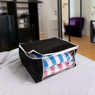 Well home bolsa de almacenamiento transparente, resistente y espaciosa 60x45x30cm color negro con ribetes blancos