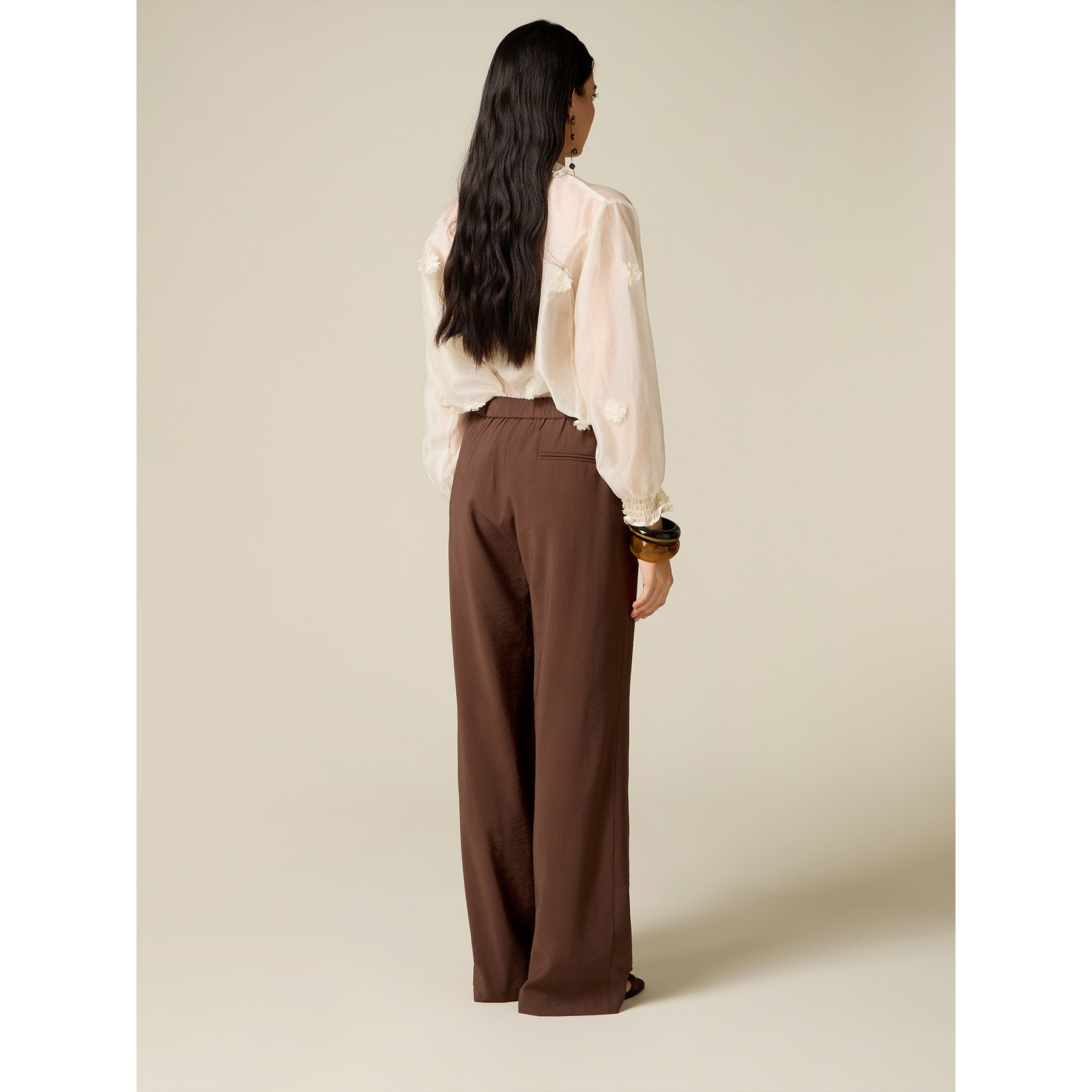 Oltre - Pantaloni wide leg misto viscosa - Marrone
