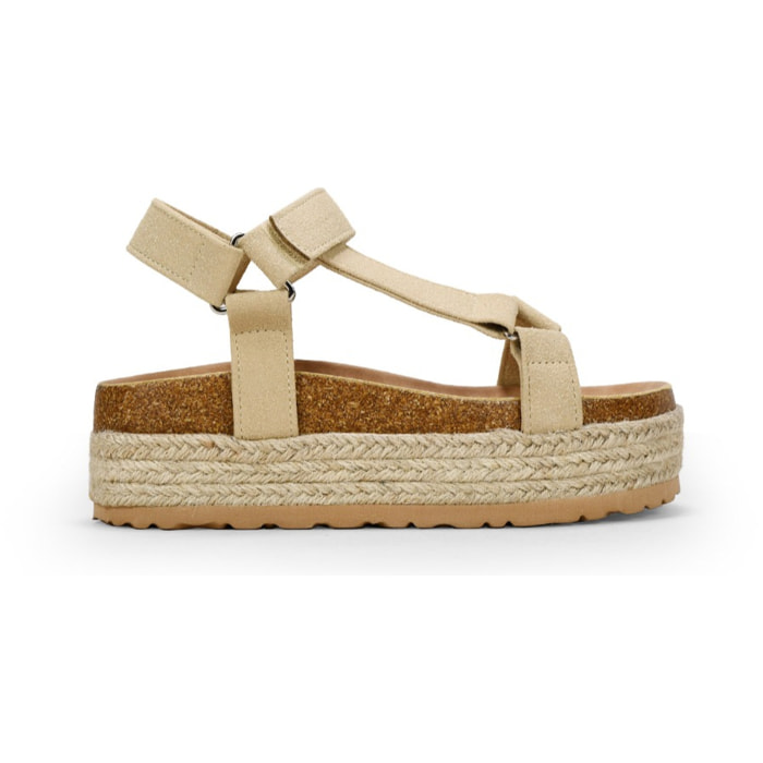 Sandalias deportivas beige con suela de corcho y plataforma