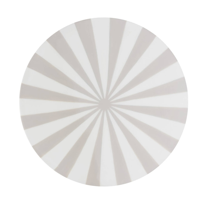 Table d'appoint. bout de canapé. table de chevet. acier émaillé rayures bicolore. gris beige et blanc. Ø34 x H41cm