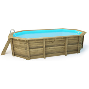 Piscine bois " Miami 130 " - 4.86 x 3.36 x 1.30 m + Bâche à bulles 180 µ + Bâche hiver 280 gr/m²