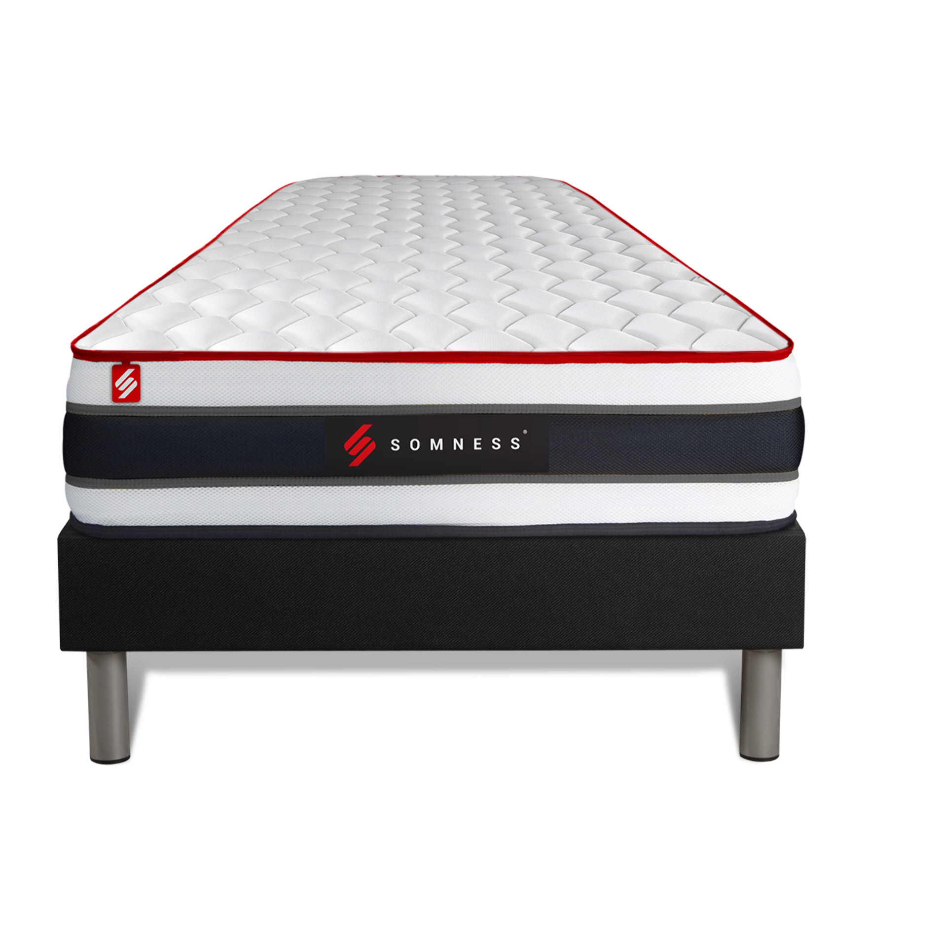 Ensemble matelas ENERGY ressorts ensachés et mémoire de forme + sommier kit noir