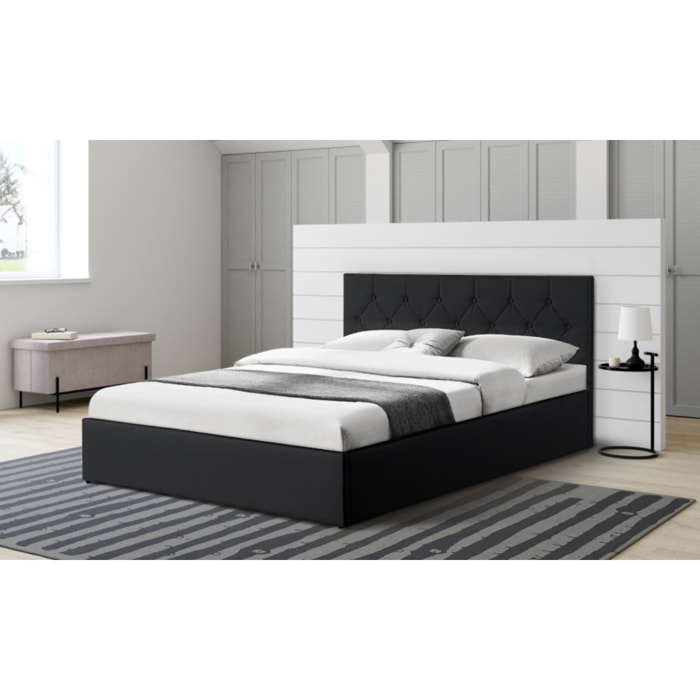 Lit coffre Hannah PVC avec sommier - Noir