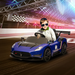 Coche Eléctrico para Niños de +3 Años Maserati GT2 Coche Eléctrico con Batería 12V Carro Eléctrico Infantil con Mando a Distancia Faros LED Bocina Música y Ruedas Auxiliares Azul