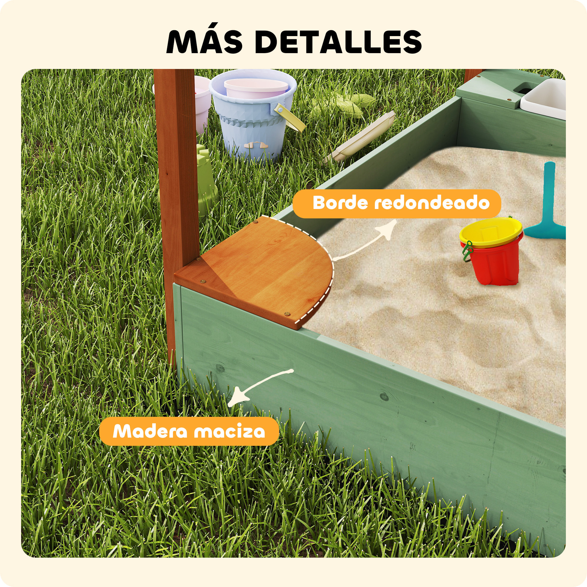 Arenero para Niños de Madera con Techo, Arenero Infantil con 2 Asientos, 2 Cajas, Grifo, Embudo, Caja de Arena para Niños de 3-6 Años, para Patio, Jardín, Balcón, 116x112,5x128 cm, Verde