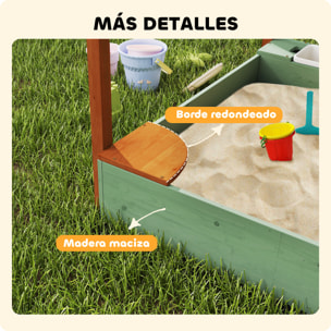 Arenero para Niños de Madera con Techo, Arenero Infantil con 2 Asientos, 2 Cajas, Grifo, Embudo, Caja de Arena para Niños de 3-6 Años, para Patio, Jardín, Balcón, 116x112,5x128 cm, Verde