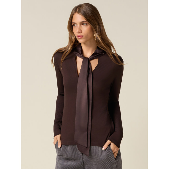 Oltre - T-shirt con fusciacca in raso - Marrone