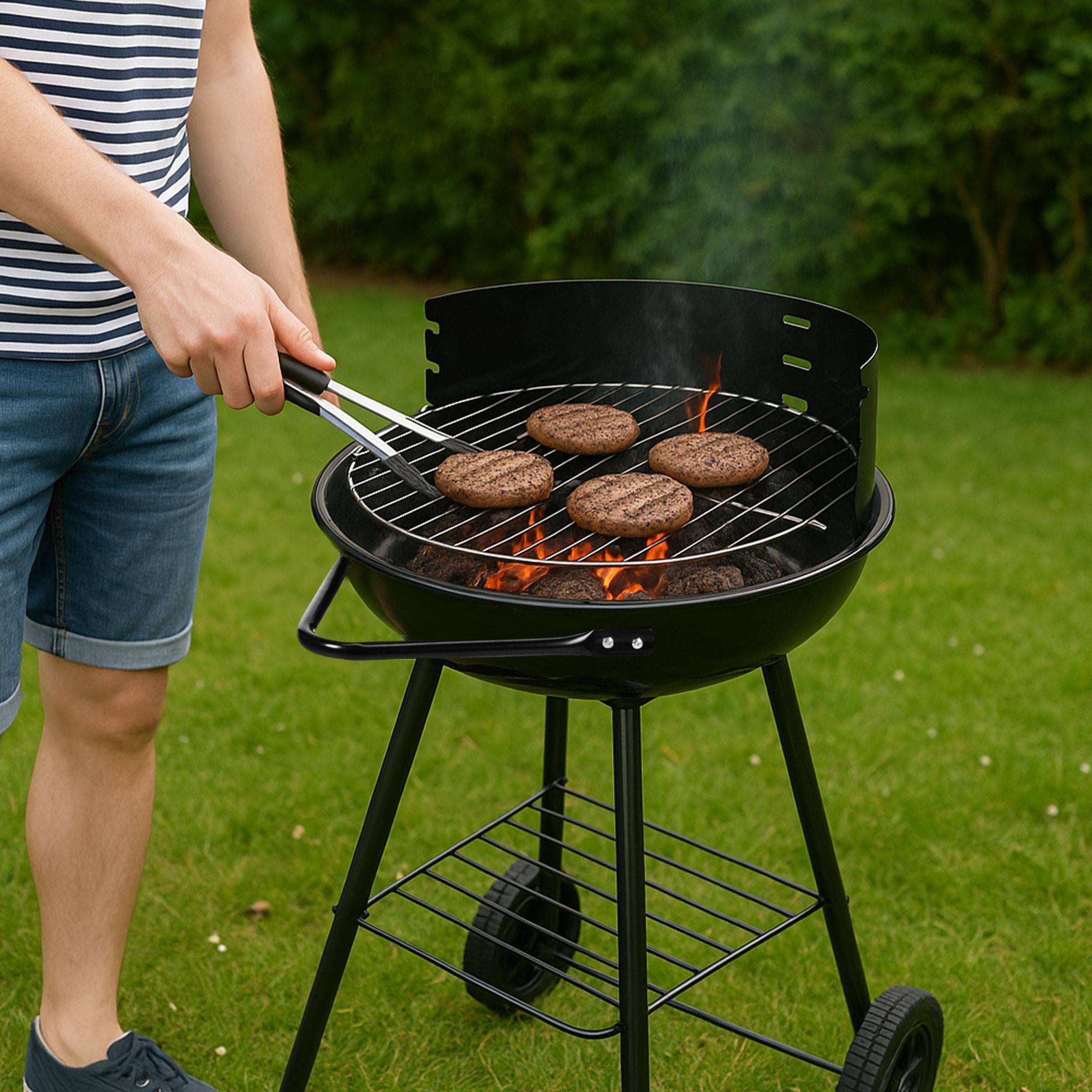 Parrilla de Carbón para Barbacoa de 40 cm - Tamaño Compacto, Grosor Resistente y Accesorios Prácticos incluidos